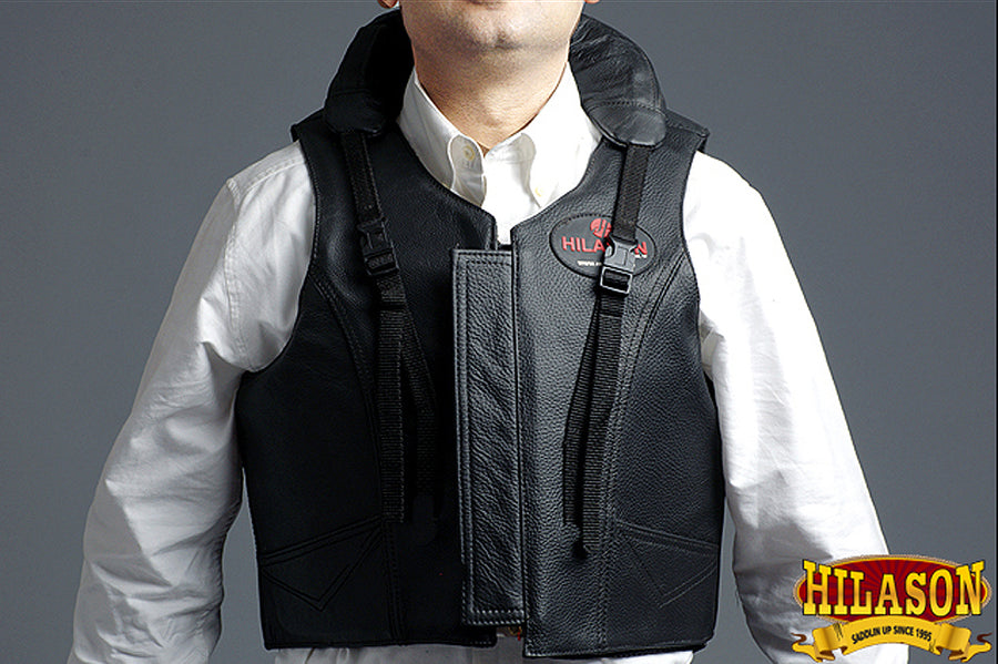 HILASON Safety Tall Collar Bull Riding Vest Protective Leather Black |Equestrian |Unisex |Rodeo