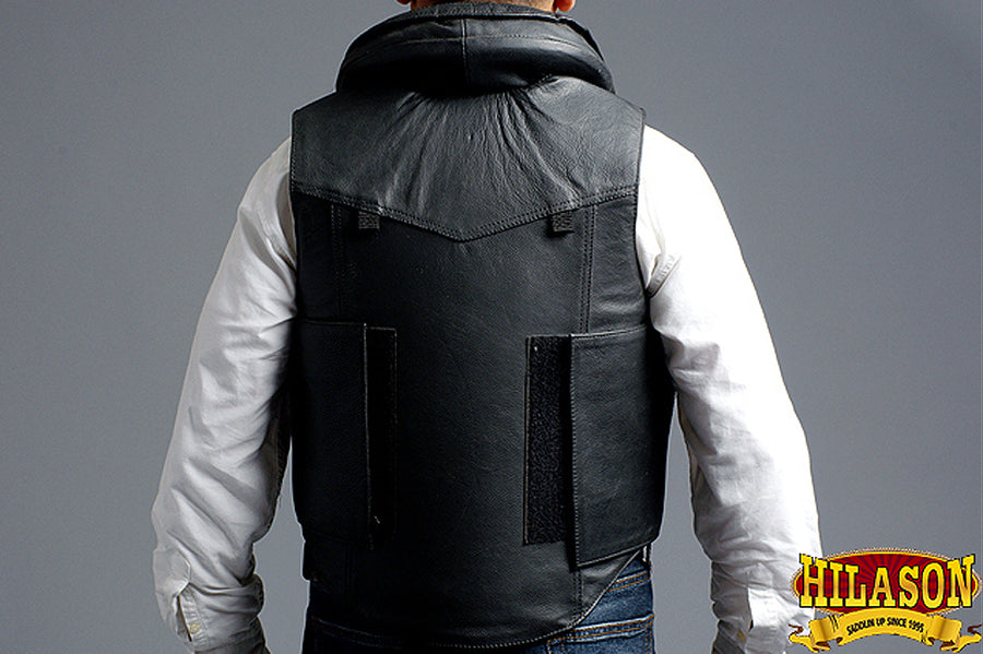 HILASON Safety Tall Collar Bull Riding Vest Protective Leather Black |Equestrian |Unisex |Rodeo