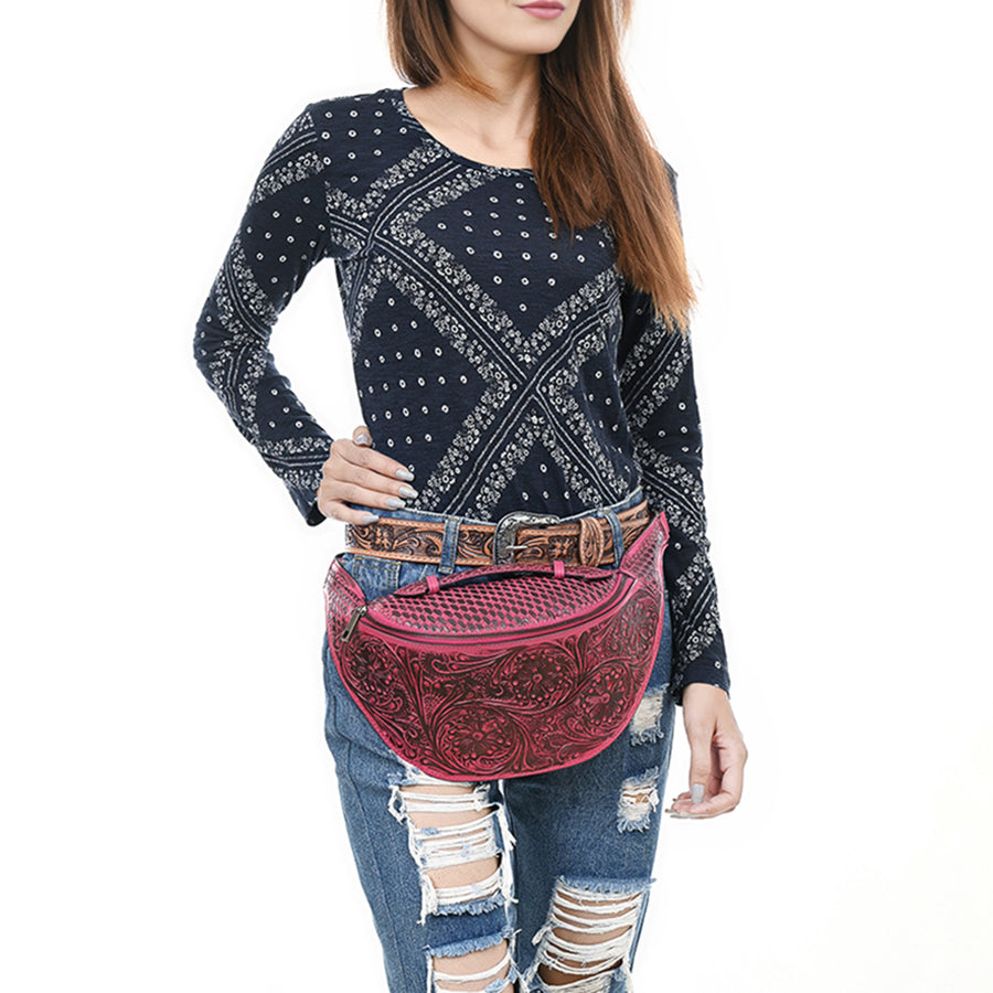 American Darling Fanny Pack Hand Tooled Genuine Western Leather Women Bag Handbag Purse