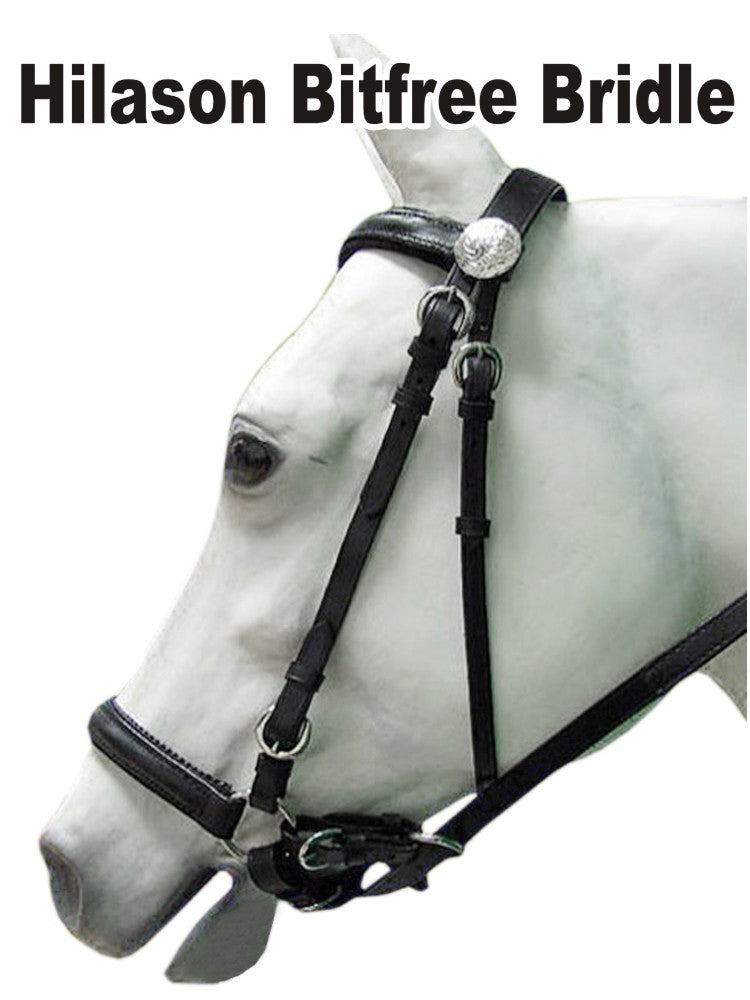 Hilason Leather Bitless Bitfree English Bridle With Reins Black