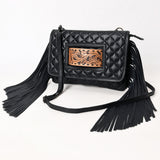 American Darling Quilted Genuine Leather Wallet Bag with Fringe and Hand-Tooled Panel - Uhorse