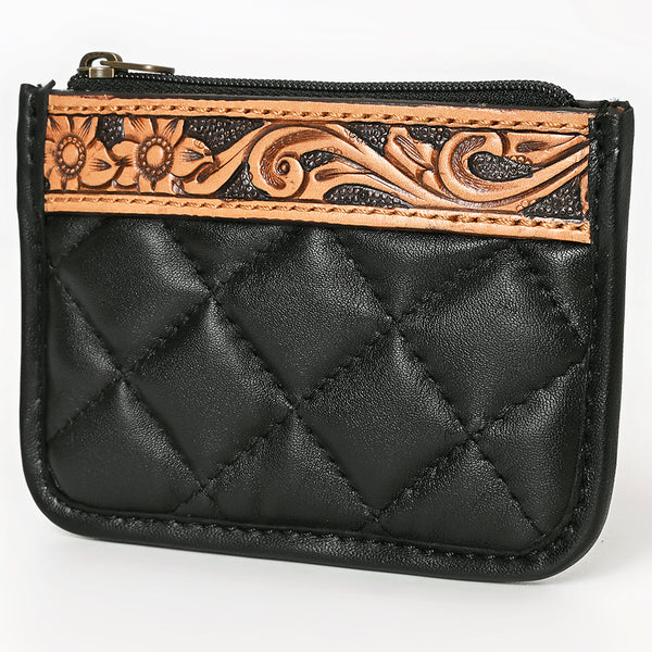 American Darling Hand-Tooled Floral Leather Western Coin Purse - Quilted Design - Uhorse