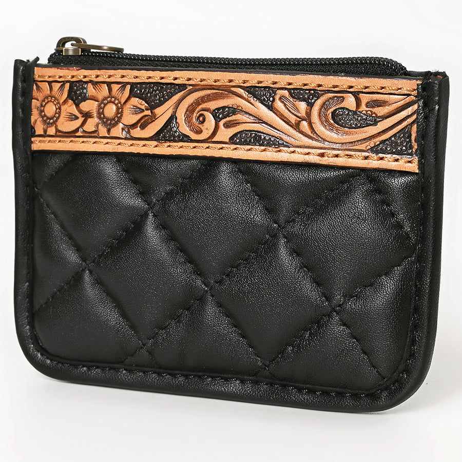 American Darling Hand-Tooled Floral Leather Western Coin Purse - Quilted Design - Uhorse