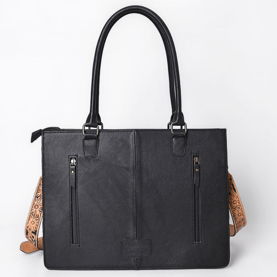 American Darling Genuine Leather Hand-Tooled Floral Quilted Tote Bag Shoulder Purse with YKK Zipper - 12in X 16in