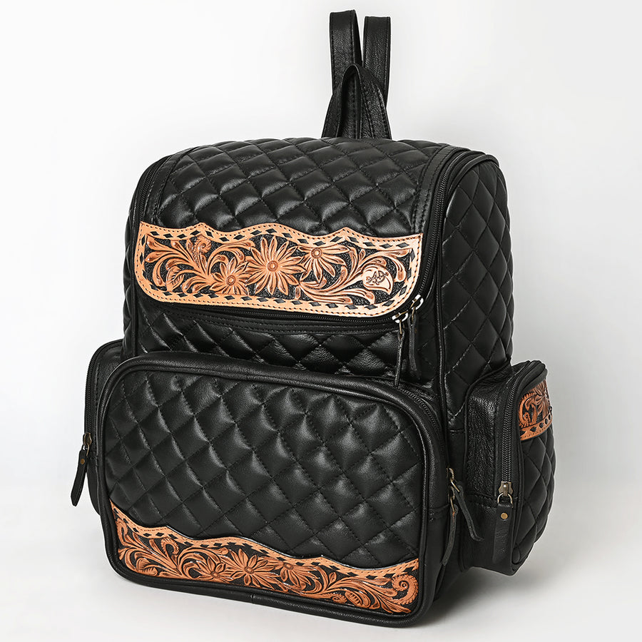American Darling Hand-Tooled Floral Western Leather Backpack Bag - Quilted Travel Purse - Uhorse