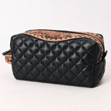 American Darling Black Western Toiletry Bag with Hand Tooled Floral Carving and Quilted Leather - Uhorse