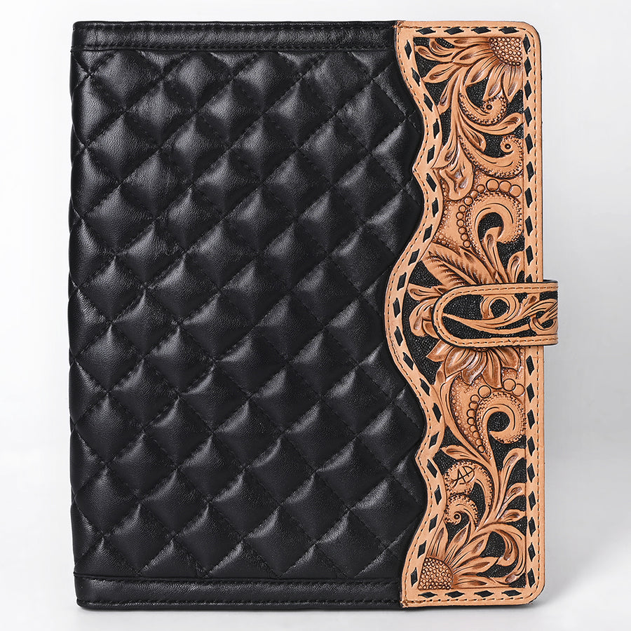 American Darling Genuine Leather Hand-Tooled Floral Quilted Portfolio Bag for Business & Travel - 12.5in X 9.5in