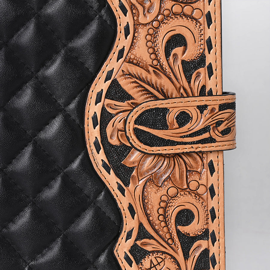 American Darling Genuine Leather Hand-Tooled Floral Quilted Portfolio Bag for Business & Travel - 12.5in X 9.5in