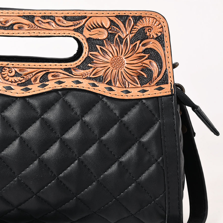 American Darling Hand-Tooled Floral Quilted Clutch Bag for Women - Vegetable-Tanned Genuine Leather Western Accessories