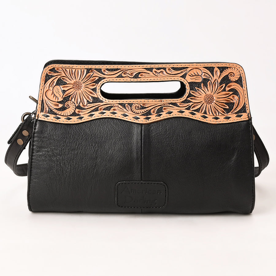 American Darling Hand-Tooled Floral Quilted Clutch Bag for Women - Vegetable-Tanned Genuine Leather Western Accessories