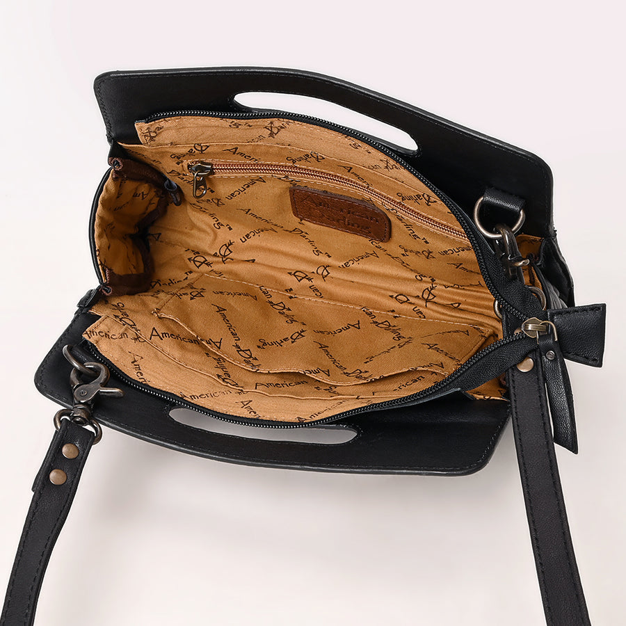 American Darling Hand-Tooled Floral Quilted Clutch Bag for Women - Vegetable-Tanned Genuine Leather Western Accessories