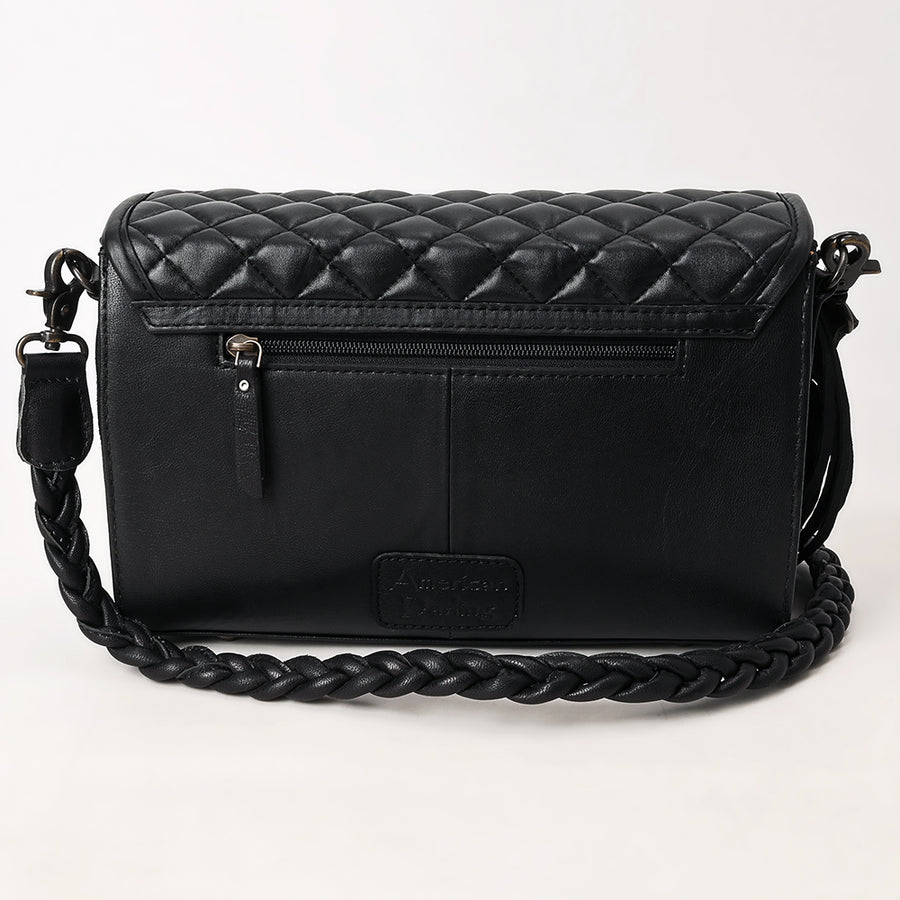 American Darling Hand-Tooled Floral Wallet Bag for Women - Genuine Leather with Fringe, Quilted & Buck Stitched Design