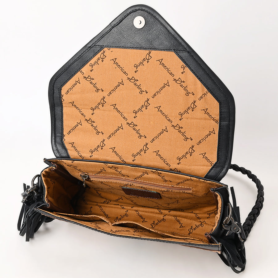American Darling Hand-Tooled Floral Wallet Bag for Women - Genuine Leather with Fringe, Quilted & Buck Stitched Design