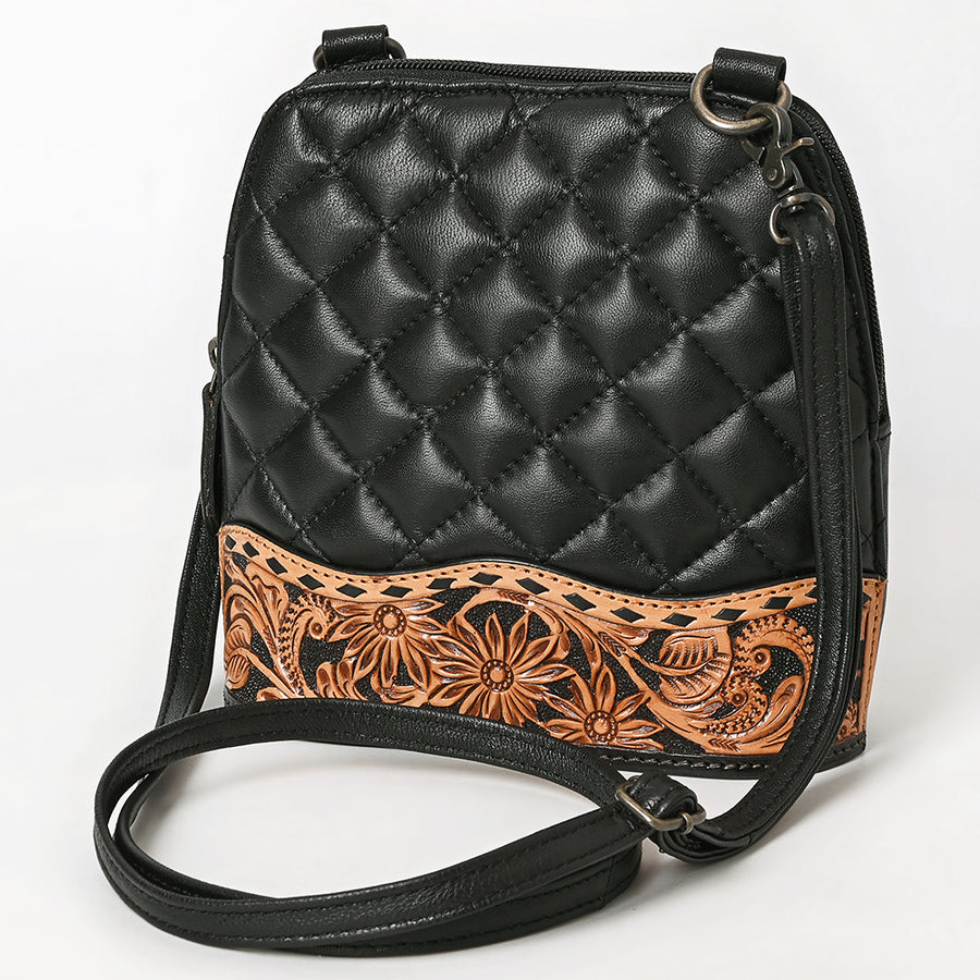 American Darling Quilted Leather Crossbody | Hand-Tooled Floral Accent Bag - Uhorse
