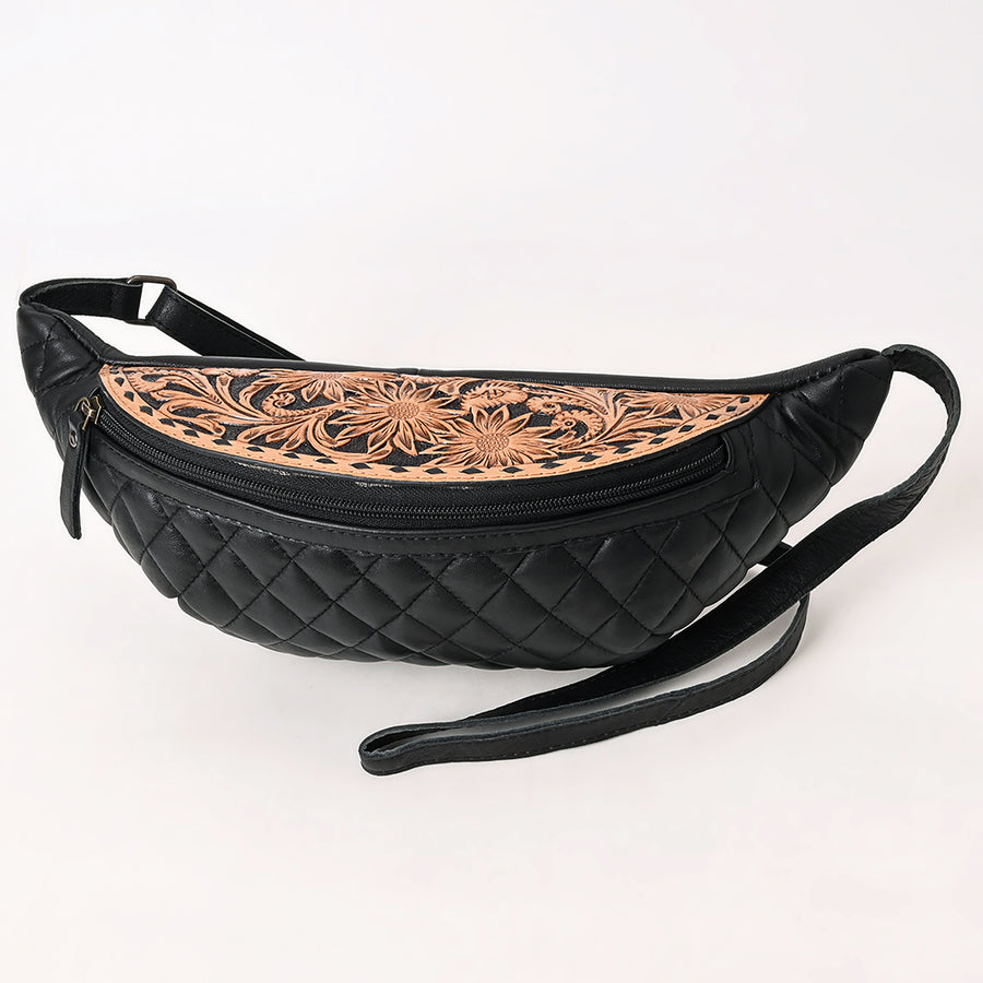 American Darling Quilted Leather Fanny Pack | Tooled Floral Waist Bag - Uhorse