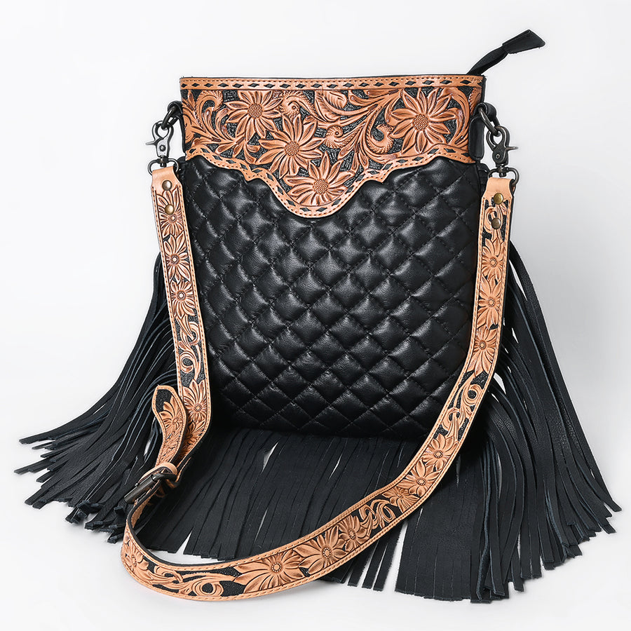 American Darling Large Quilted Crossbody | Hand-Tooled Leather Fringe Bag - Uhorse