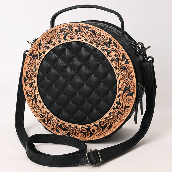 American Darling Black Quilted Leather Canteen Bag | Hand-Tooled Floral Crossbody - Uhorse