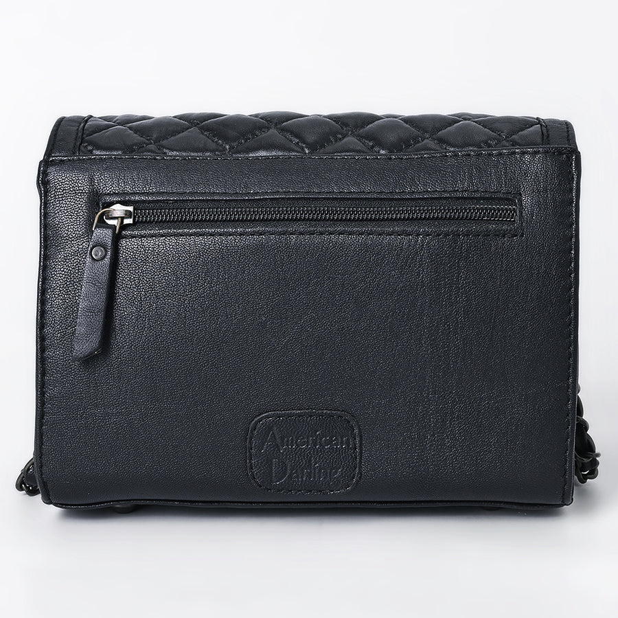 American Darling Western Cross Body Bag Handcrafted from Quilted & Hand-Tooled Genuine Leather | Floral Carved Accent, Chain Strap & Magnetic Closure