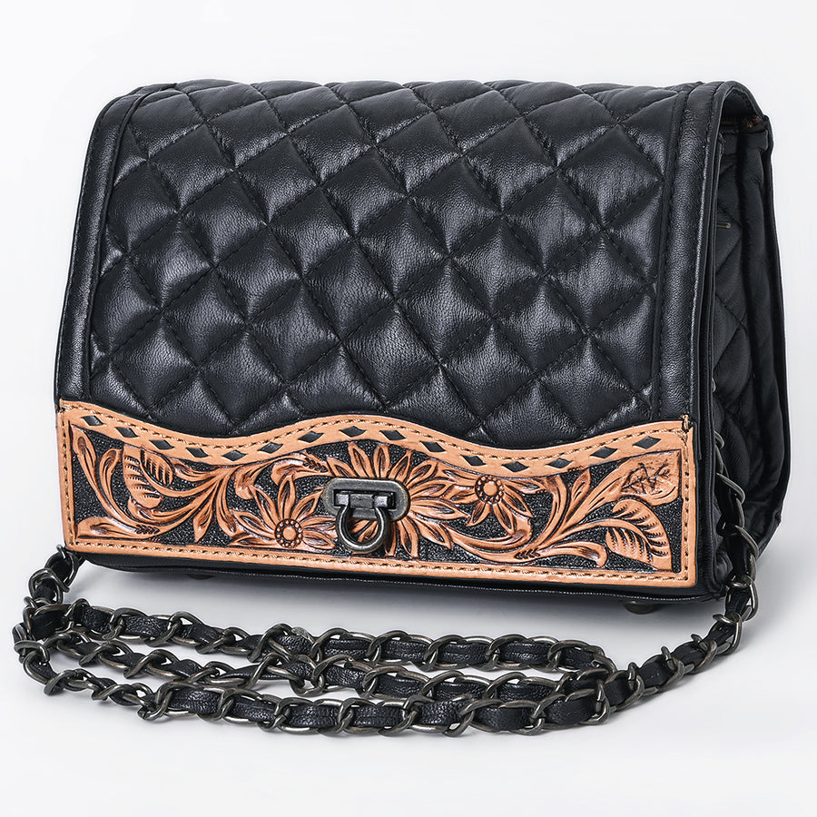 American Darling Quilted Leather Crossbody | Hand-Tooled Floral Accent Purse - Uhorse