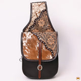 Hilason Western Horse Floral Genuine Hair-On Leather Saddle Bag Black / Brown Heavyduty Traditional Trail Ride