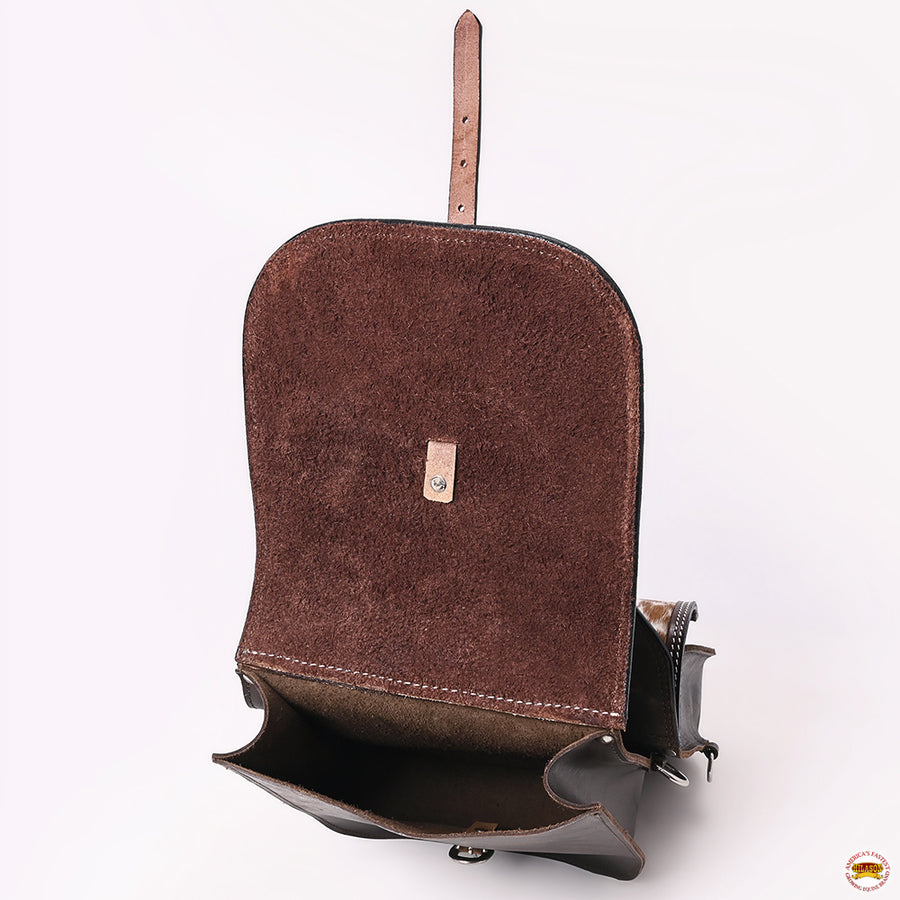 Hilason Western Horse Floral Genuine Hair-On Leather Saddle Bag Brown Heavy duty Traditional Trail Ride | Equestrian Western Adjustable Closure