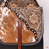 Hilason Western Horse Floral Genuine Hair-On Leather Saddle Bag Black / Brown Heavyduty Traditional Trail Ride