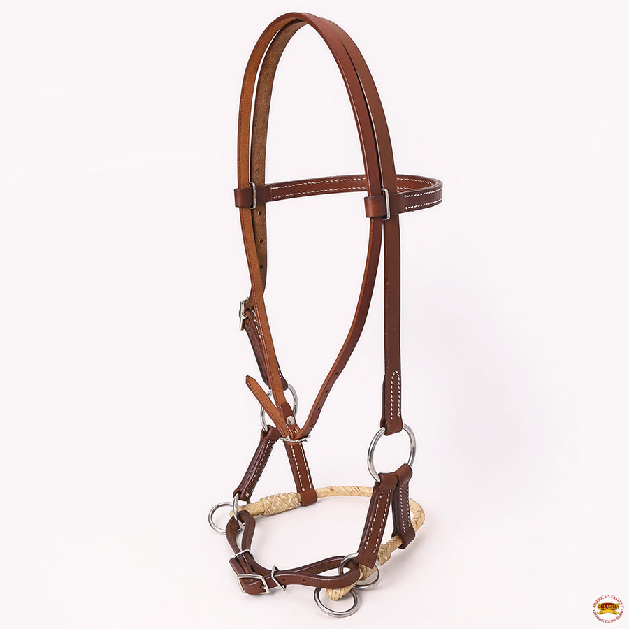 Hilason Western Horse Noseband Rawhide Genuine Leather Sidepull Headstall