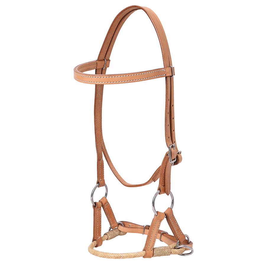 Hilason Western Horse Noseband Rawhide Genuine Leather Sidepull Headstall Tan - Uhorse
