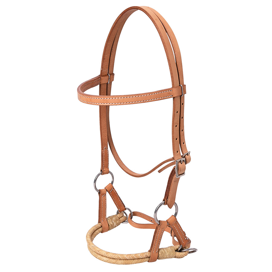 Hilason Western Horse Noseband Rawhide Genuine Leather Sidepull Headstall Tan - Uhorse