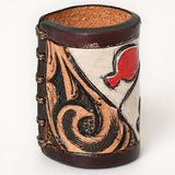 American Darling Western Hand Tooled Carved Genuine Leather Scarf Ring Brown Scarf Clasp Bandana Slide Bandana Cuff