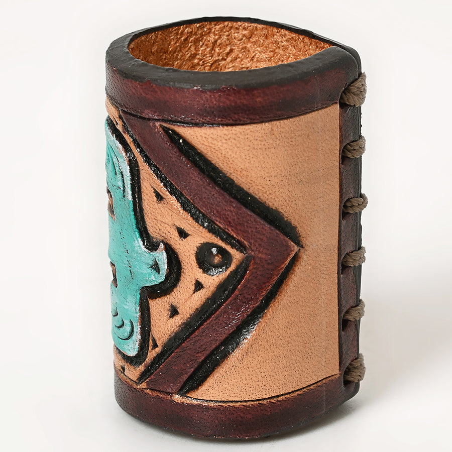 American Darling Scarf Ring Hand Tooled American Genuine Leather Vegetable-Tanned Western Scarf Slide 1.5in X 3.25in