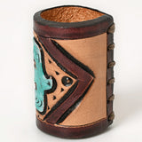 American Darling Western Hand Tooled Carved Genuine Leather Scarf Ring Brown Scarf Clasp Bandana Slide Bandana Cuff