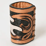 American Darling Western Hand Tooled Carved Genuine Leather Scarf Ring Brown Scarf Clasp Bandana Slide Bandana Cuff