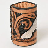 American Darling Western Hand Tooled Carved Genuine Leather Scarf Ring Brown Scarf Clasp Bandana Slide Bandana Cuff