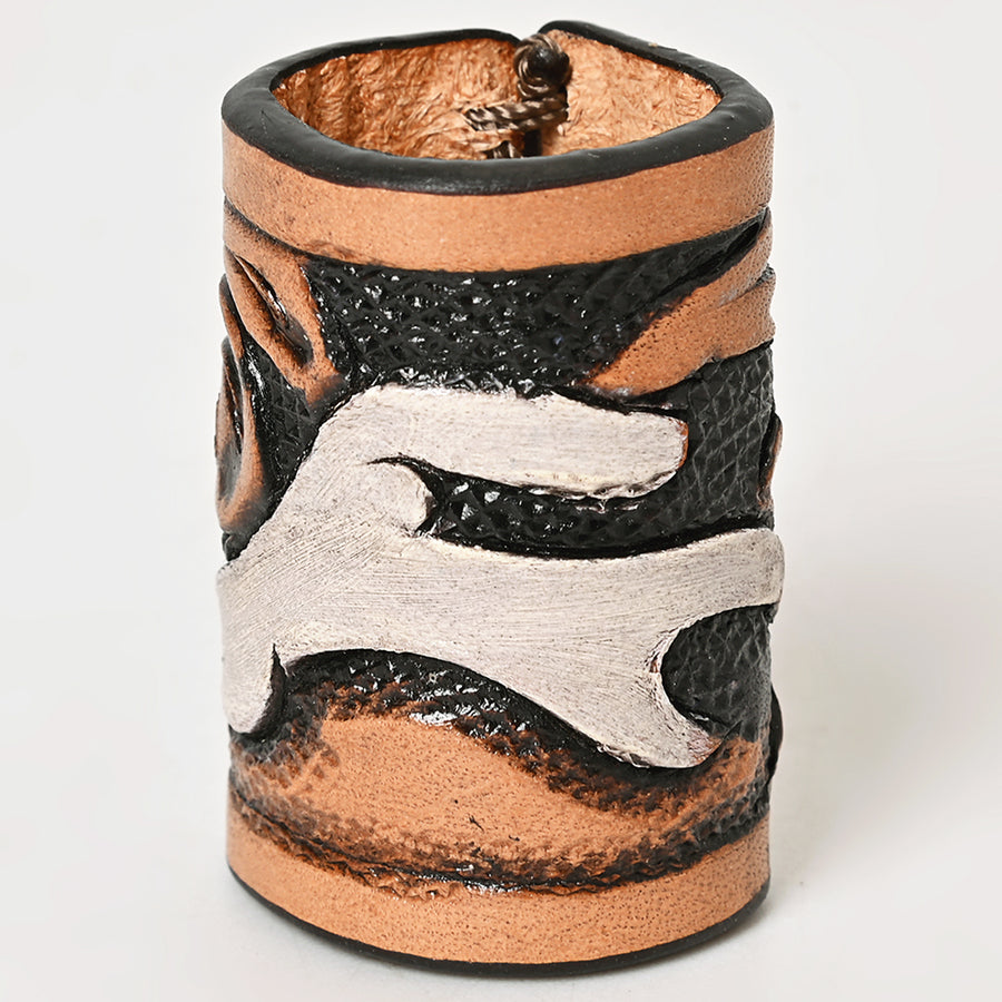 American Darling Hand Tooled Leather Scarf Ring - Vegetable-Tanned Western Scarf Slide - Uhorse