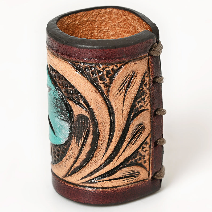 American Darling Scarf Ring Hand Tooled American Genuine Leather Vegetable-Tanned Western Scarf Slide 1.5in X 3.25in