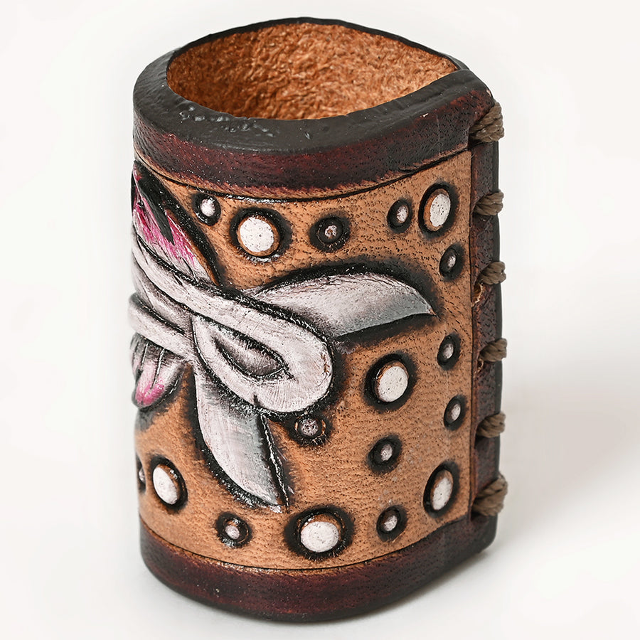 American Darling Scarf Ring Hand Tooled American Genuine Leather Vegetable-Tanned Western Scarf Slide 1.5in X 3.25in