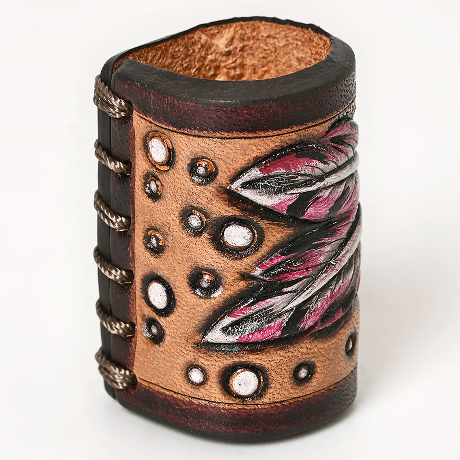 American Darling Scarf Ring Hand Tooled American Genuine Leather Vegetable-Tanned Western Scarf Slide 1.5in X 3.25in