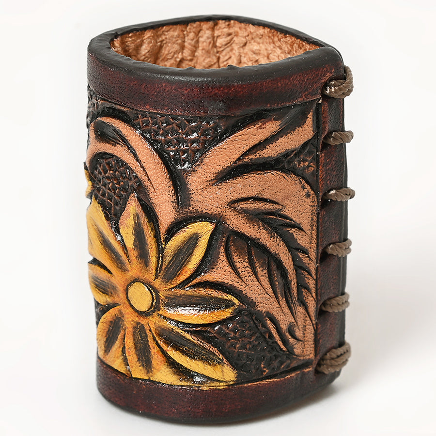 American Darling Scarf Ring Hand Tooled American Genuine Leather Vegetable-Tanned Western Scarf Slide 1.5in X 3.25in