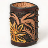 American Darling Western Hand Tooled Carved Genuine Leather Scarf Ring Brown Scarf Clasp Bandana Slide Bandana Cuff