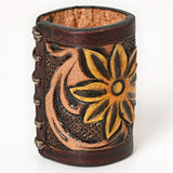 American Darling Western Hand Tooled Carved Genuine Leather Scarf Ring Brown Scarf Clasp Bandana Slide Bandana Cuff