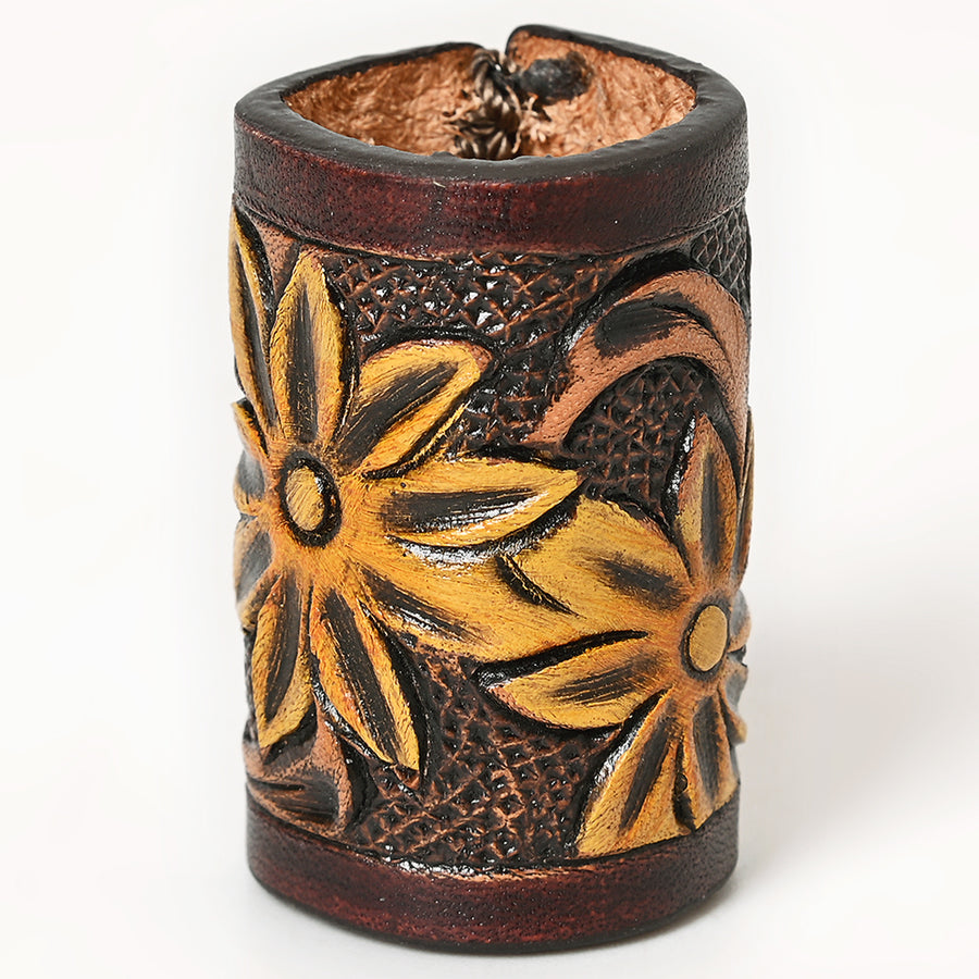 American Darling Hand Tooled Leather Scarf Ring - Vegetable-Tanned Western Scarf Slide - Uhorse