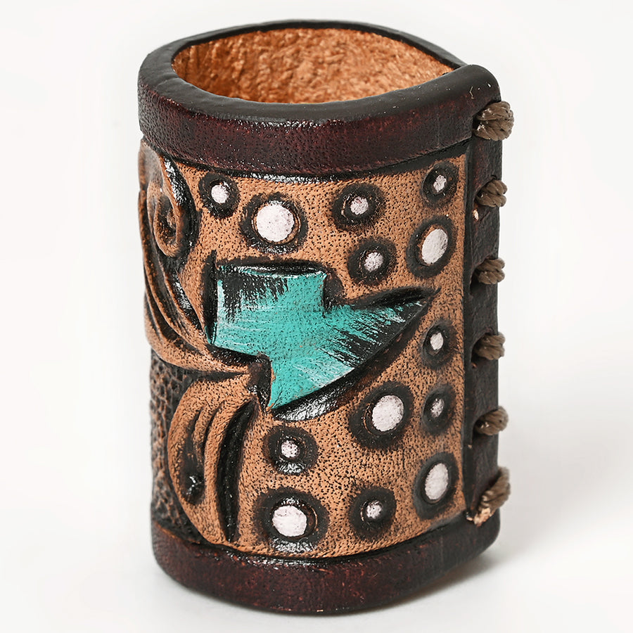American Darling Scarf Ring Hand Tooled American Genuine Leather Vegetable-Tanned Western Scarf Slide 1.5in X 3.25in