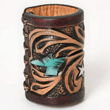 American Darling Western Hand Tooled Carved Genuine Leather Scarf Ring Brown Scarf Clasp Bandana Slide Bandana Cuff