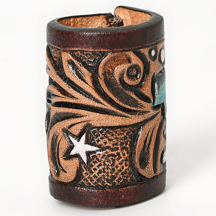 American Darling Hand Tooled Leather Scarf Ring - Vegetable-Tanned Western Scarf Slide - Uhorse