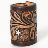 American Darling Western Hand Tooled Carved Genuine Leather Scarf Ring Brown Scarf Clasp Bandana Slide Bandana Cuff