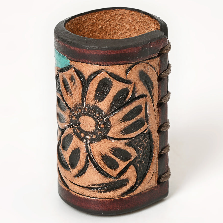 American Darling Scarf Ring Hand Tooled American Genuine Leather Vegetable-Tanned Western Scarf Slide 1.5in X 3.25in