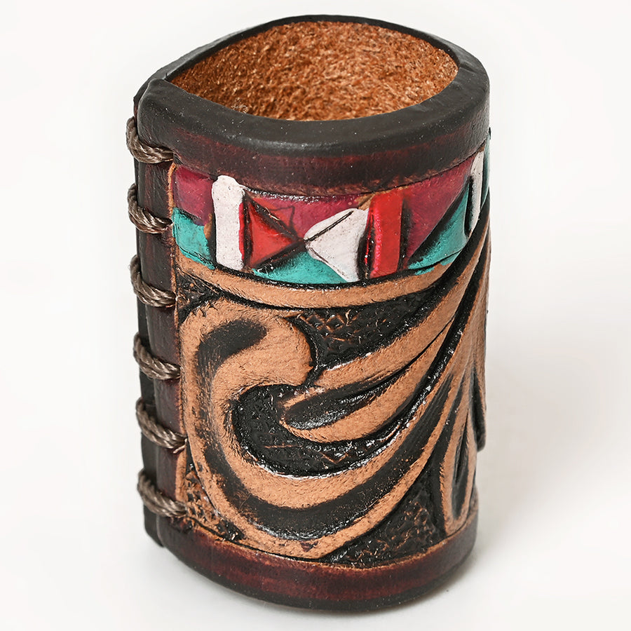 American Darling Scarf Ring Hand Tooled American Genuine Leather Vegetable-Tanned Western Scarf Slide 1.5in X 3.25in