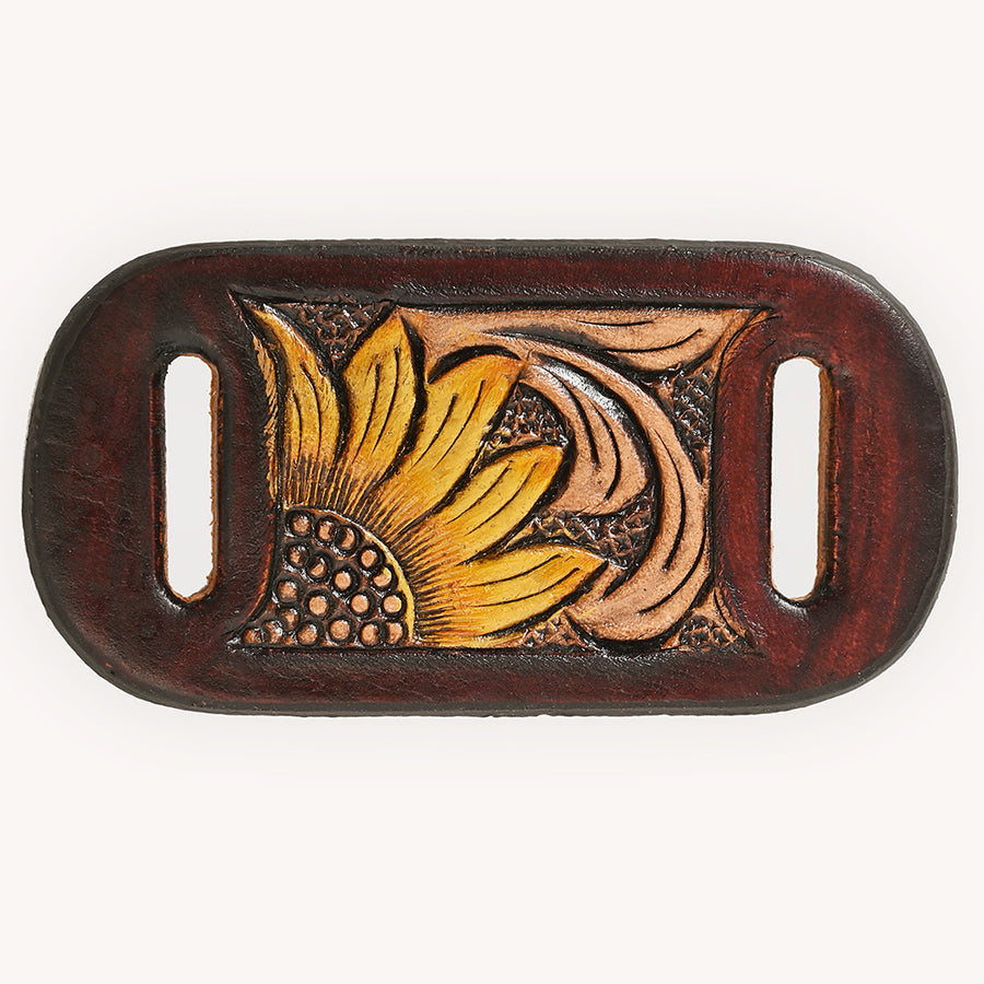 American Darling Hand Tooled Leather Scarf Ring - Vegetable-Tanned Sunflower Scarf Slide - Uhorse
