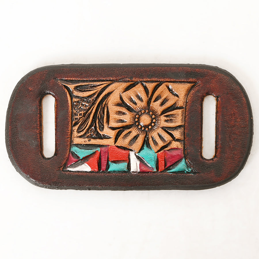 American Darling Hand Tooled Leather Scarf Ring - Vegetable-Tanned Sunflower Scarf Slide - Uhorse